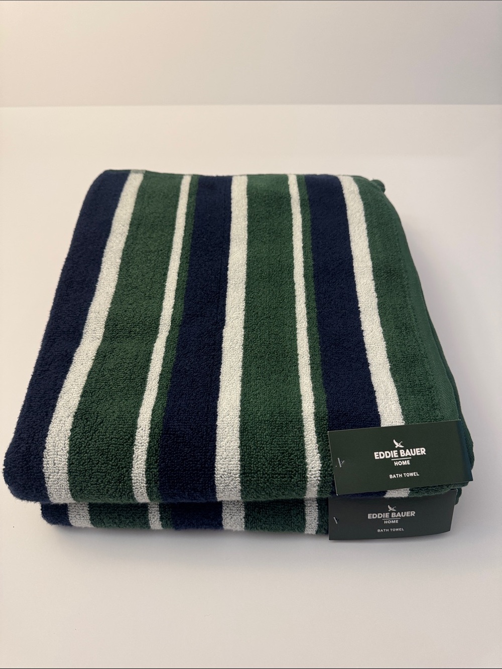 2pc EDDIE BAUER Lodge Lines Stripe Bath Towel Set - Green/Blue/White
